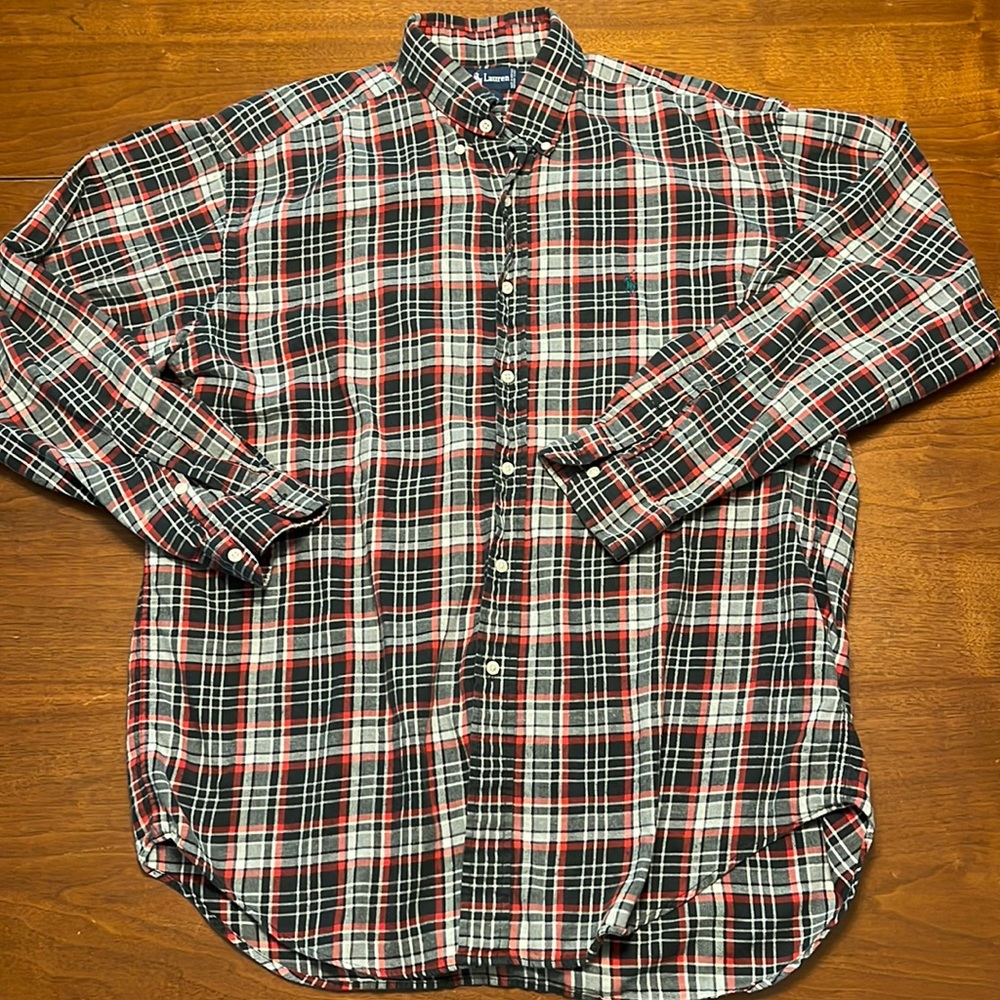 Men’s Large Ralph Lauren Blaire Flannel Shirt, 100% Cotton, Black, Red, Gray